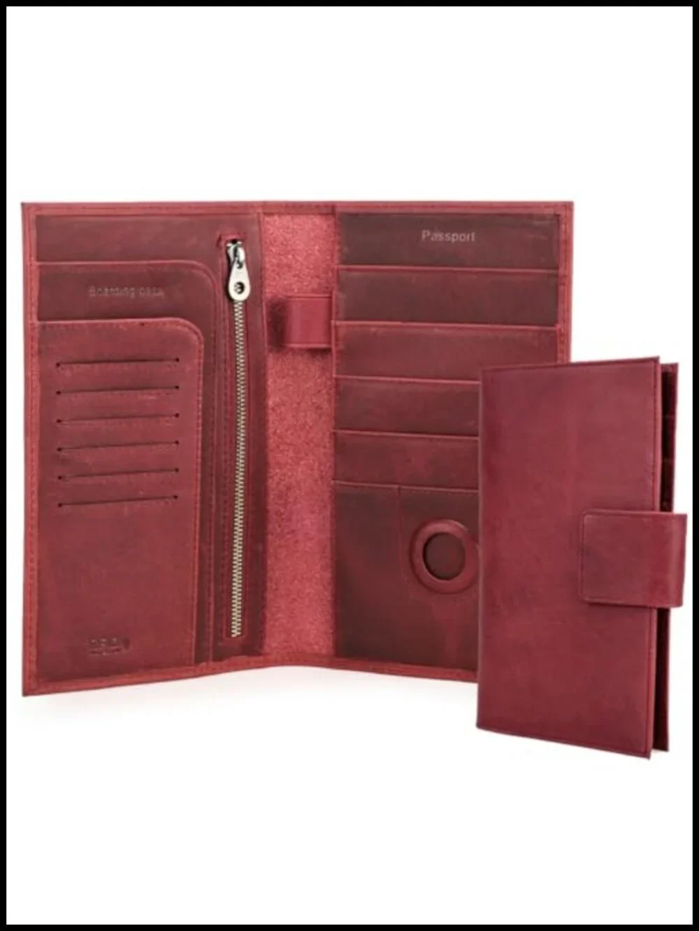 Full Grain Leather RFID Blocking Family Passport Holder for 4 with Airtag Slot